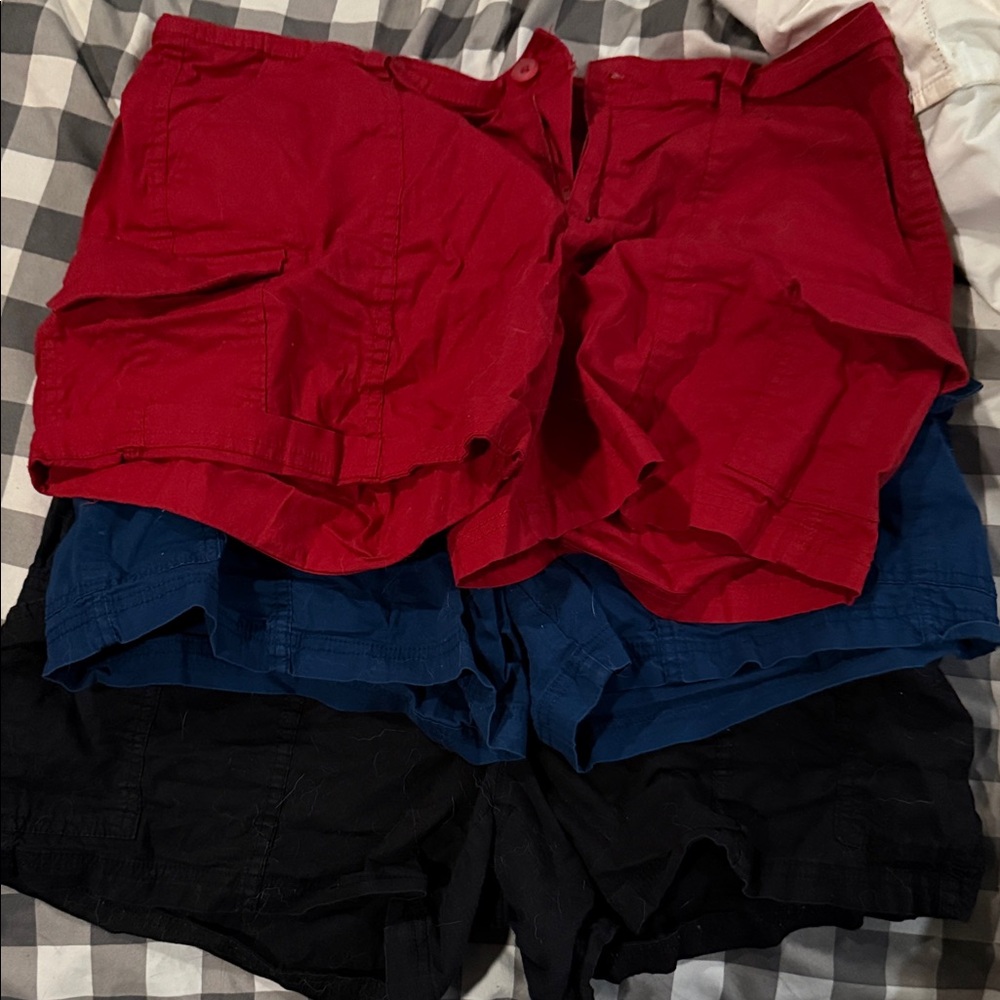 Women's Cargo Shorts in Red, Blue, and Black